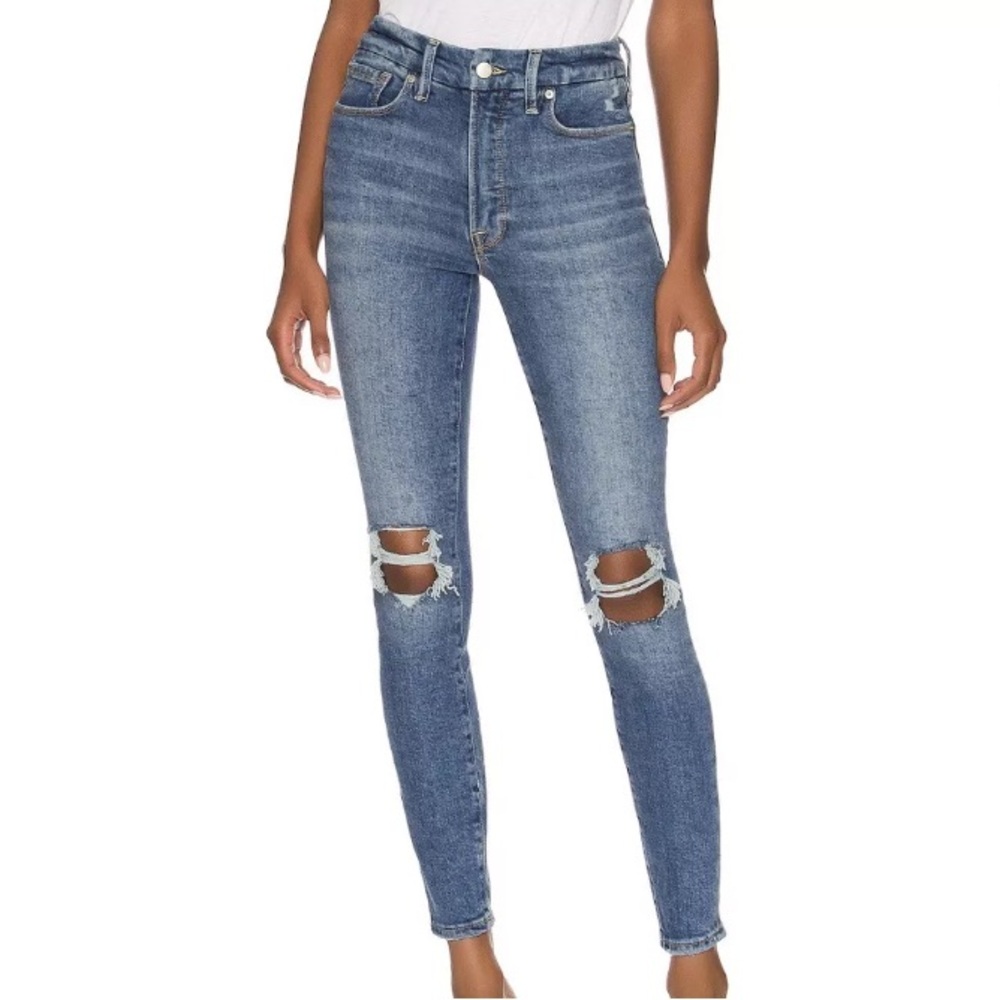 Good American Good Waist High Rise Ripped Skinny Jeans
